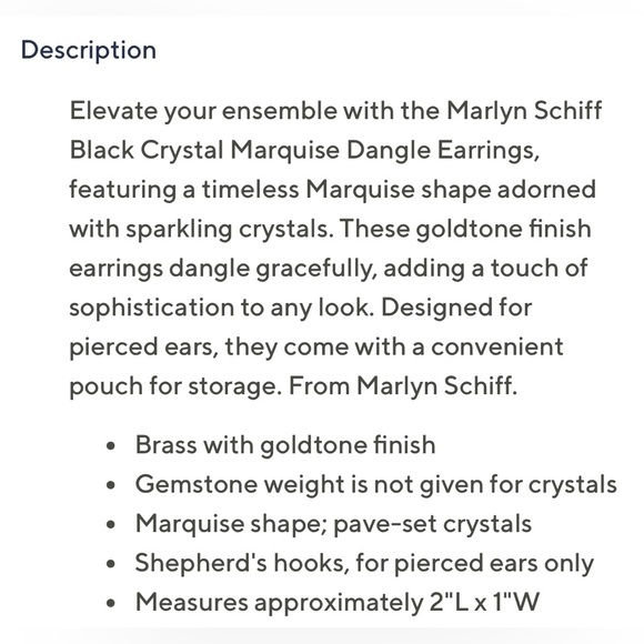 NWT Marlyn Schiff Black Crystal Marquise Dangle Earrings - Picture 6 of 6